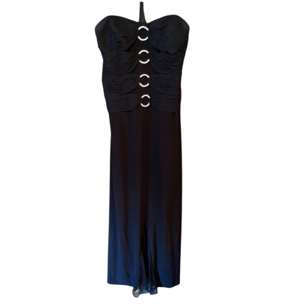 Faviana Black Strap Halter Full Length Dress Sequins Size 9/10